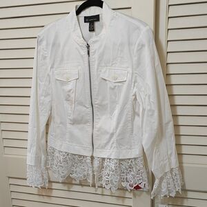 INC International Concepts White Lace Bomber Jacket